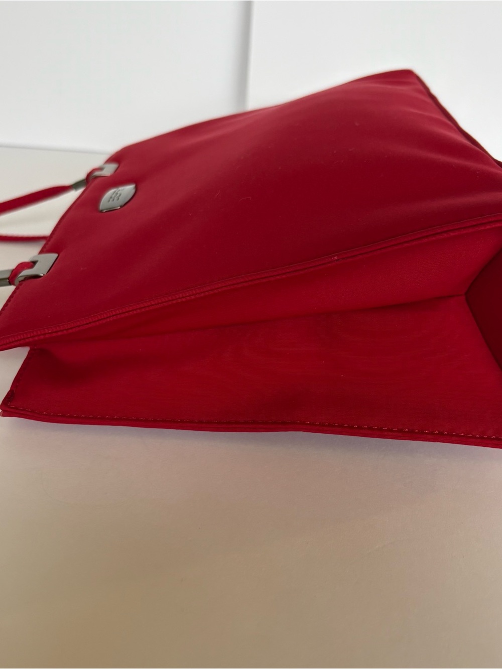 Y2K 90s Esprit Red Nylon Top Handle Shoulder Tote Bag Minimalist Retro Chic VTG - Picture 11 of 15